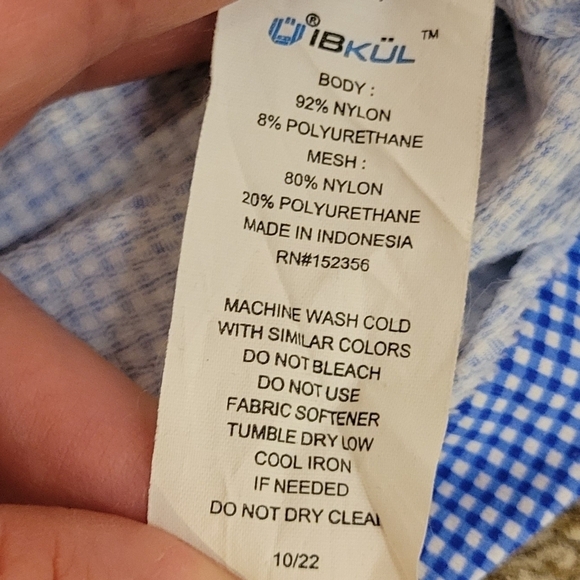 Ibkul Mini Gingham Check Print Long Sleeve Mock Neck UPF50+ Sun Shirt Size XS - Picture 5 of 8